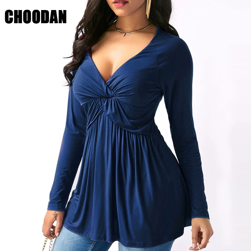 Женские рубашки сексуальные топы с глубоким v образным вырезом и длинными