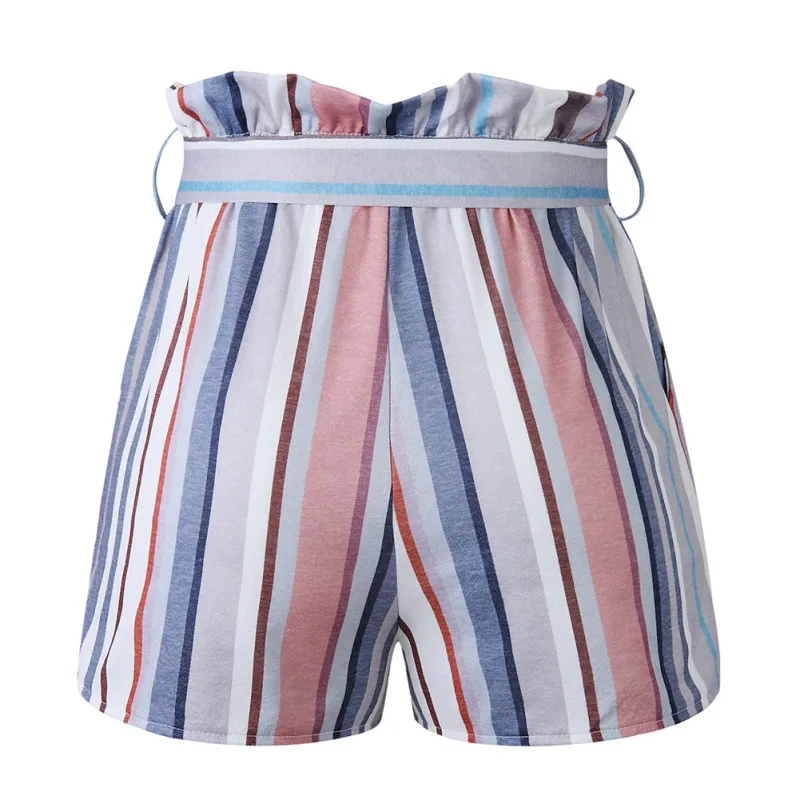 Женские свободные повседневные шорты в полоску с карманами со средней талией
