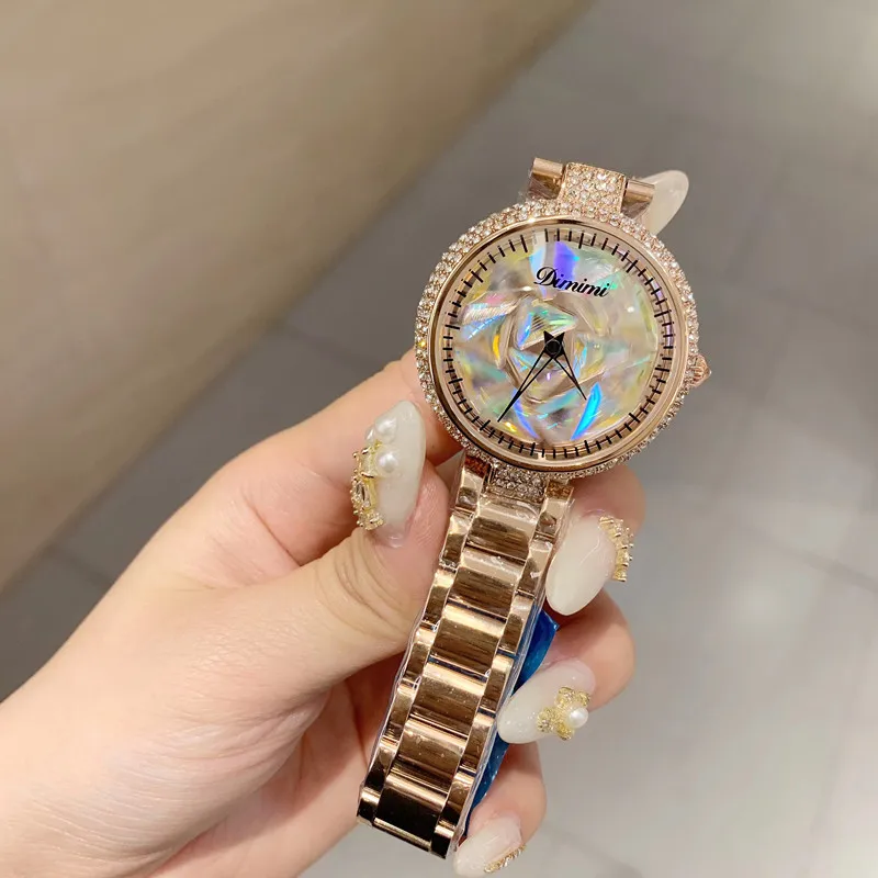 Rose Gold Colorful Благородные соответствующие черные зеленые часы для женщин сверкающие кристаллы часы креативные спиннинговые треугольные циркониевые наручные часы водонепроницаемые - Цвет: Rose Gold Colorful