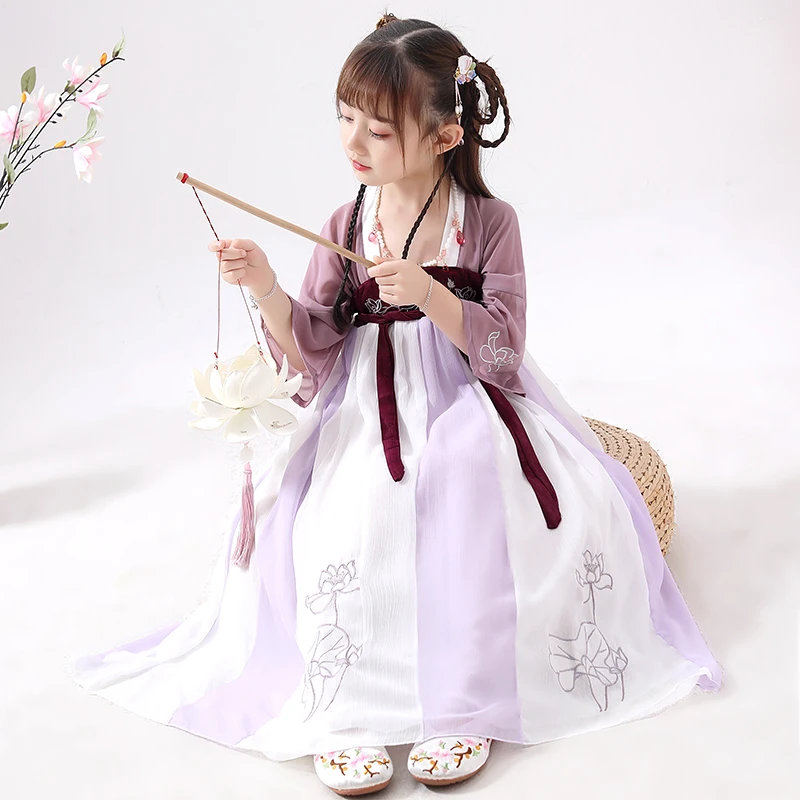 Hanfu/костюм для девочек Летняя одежда в китайском стиле Детская древняя и