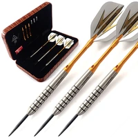 cuesoul 19 grams tungsten steel tip darts set with golden shaft luxuy brown case