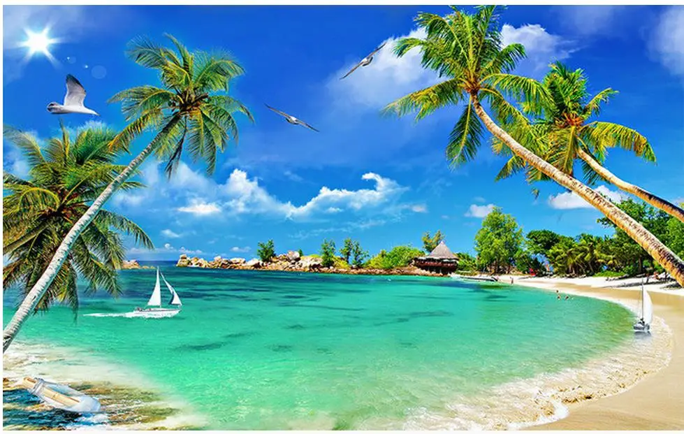 Настенная 3D картина с изображением Морского Пейзажа кокосового дерева|wall mural photo