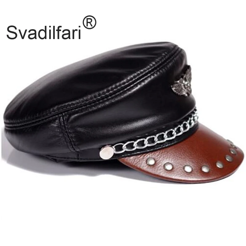 Svadilfari унисекс из натуральной кожи эмблема с орлом Кепка для отдыха локомотив панк плоская воловья кожа кожаные кепки для мужчин и женщин