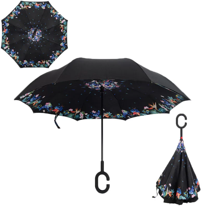 Yesello Printing Reverse Folding Double Layer Guarda Chuva Inverted Umbrella Self Stand Inside Out Rain Protection For Long Car | Дом и сад