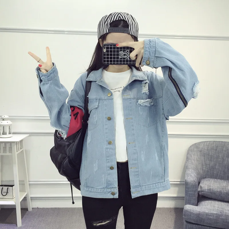2017 рваные Для женщин Джинсовое пальто отверстие джинсовая куртка Свободные патч