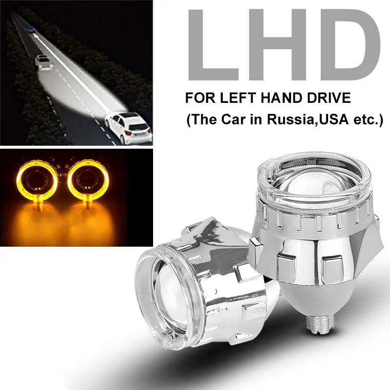 Yellow Ring LHD RACBOX 2 шт. Silve Shroud 2,5 дюймов универсальный би ксенон HID объектив проектора с белым Красный Синий Желтый ангельские глазки кольцо для H4 H7 автомобиля - Цвет: Yellow Ring LHD