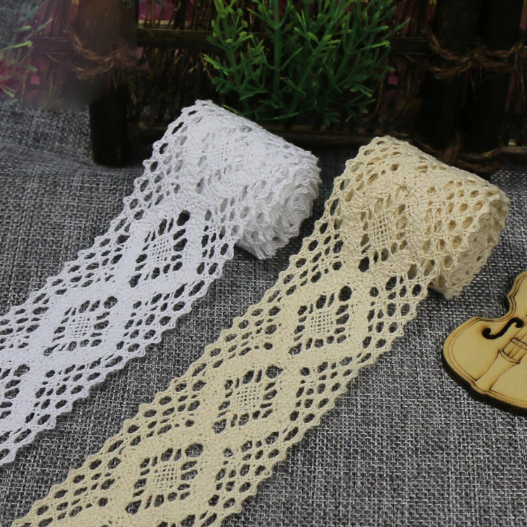 

Белая бежевая вязаная хлопчатобумажная кружевная лента с отделкой для шитья «сделай сам», украшение ручной работы для свадебной вечеринки,...