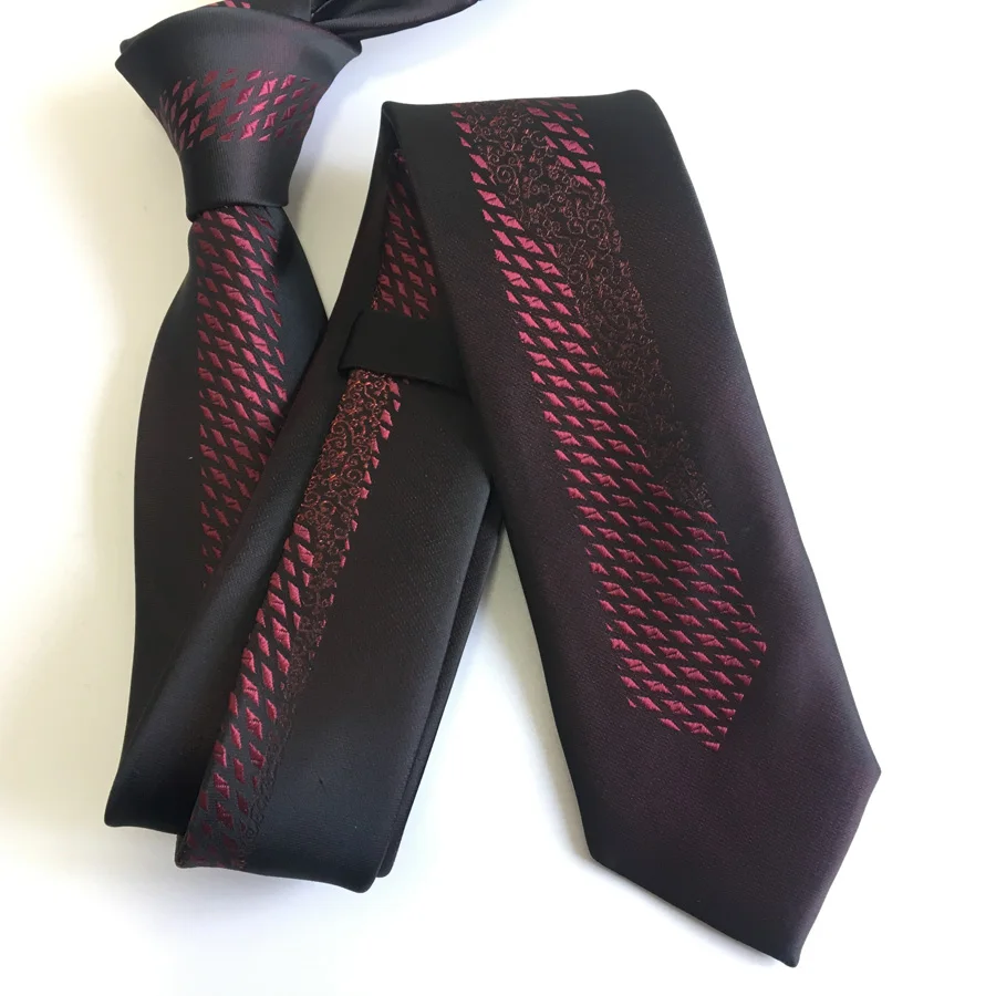 

Designer Casual Skinny Ties Gentlemen Luxury Wedding Party Necktie Black with Burgundy Red Plaids Free Shipping