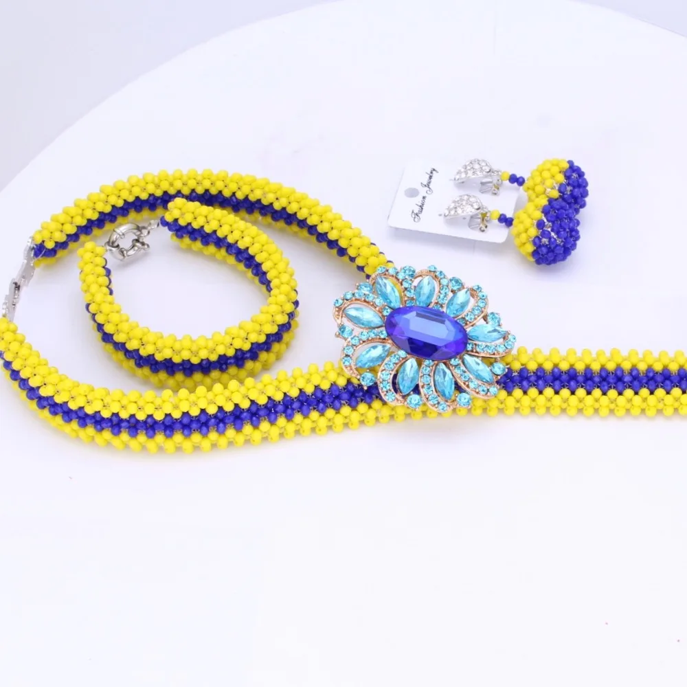 Фото 4 UJewelry наборы свадебных ювелирных изделий для невесты желтый и синий колье костюм