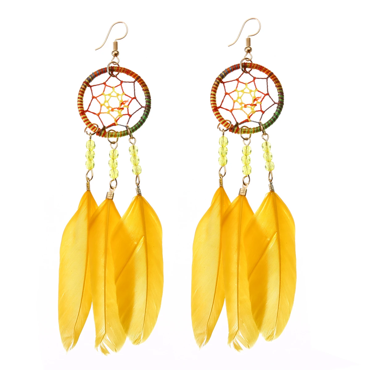 Бохо модные летние Ловец снов Цвет перо кисточкой Висячие серьги капли шикарные