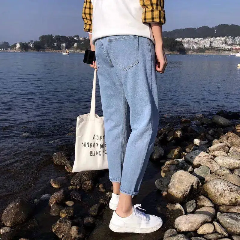 Повседневные летние джинсы для студентов в стиле Харадзюку джинсовые свободные