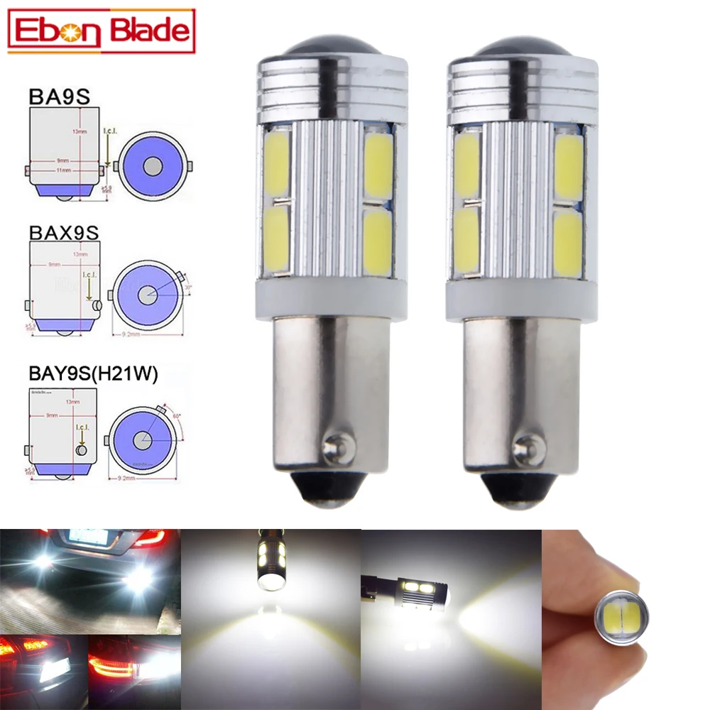 2Pcs H21W BAY9S BA9S T4W BAX9S H6W 5630 10SMD LED Auto Backup Reverse Light Turn Corner Bulb Side Lamp White 12V DC Car Styling