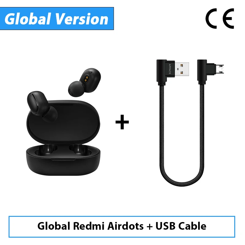 CE Add USB Cable Новинка Xiaomi Redmi Airdots TWS Bluetooth беспроводные наушники стерео бас Bluetooth 5,0 Eeadphones с микрофоном наушники AI управление - Цвет: CE Add USB Cable