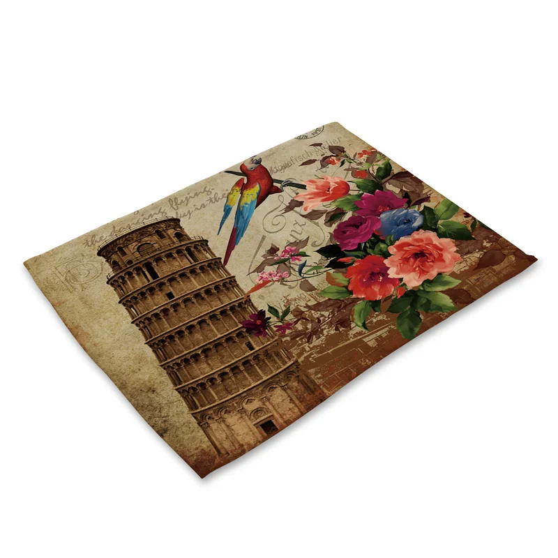

Cartoon Flower Bird Pattern Table Placemats Linen Placemat for Dining Table Rectangle Kitchen Accessories Decoration Home