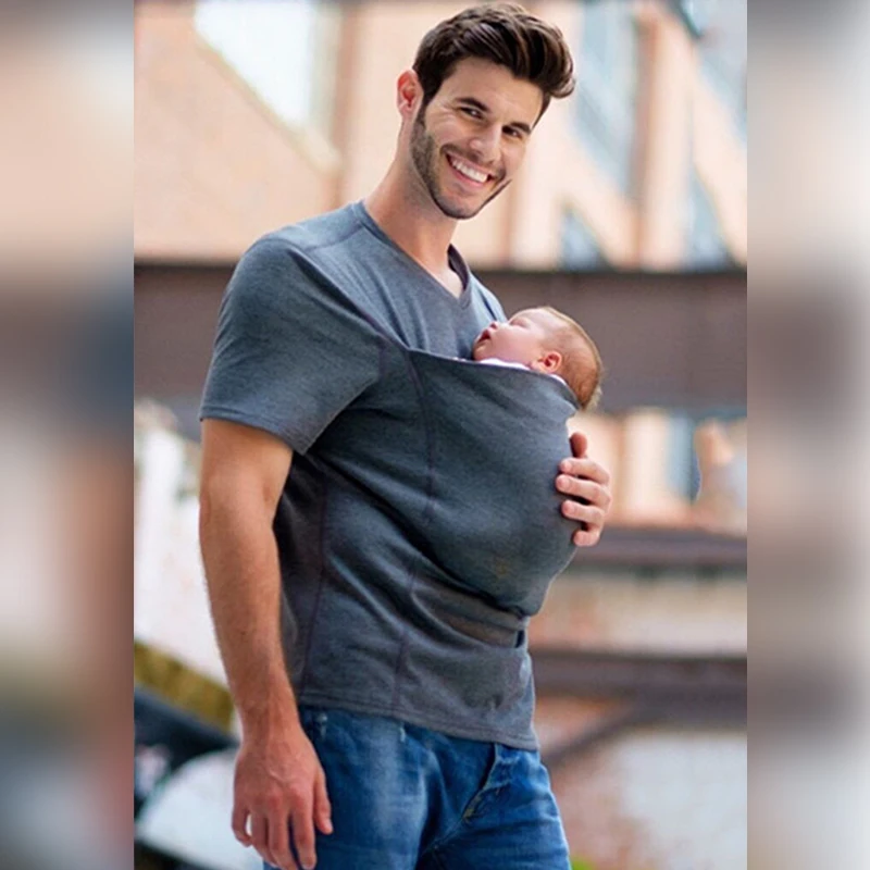 Женская и Мужская хлопковая футболка жилет-кенгуру топы для родителей одежда