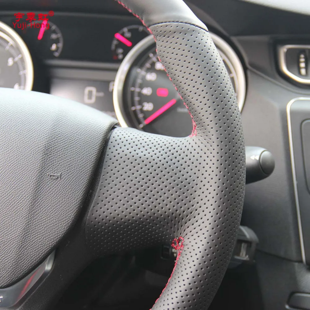 Чехол Yuji-Hong для автомобильного рулевого колеса чехол Peugeot 408 2014-2016 верхний слой из