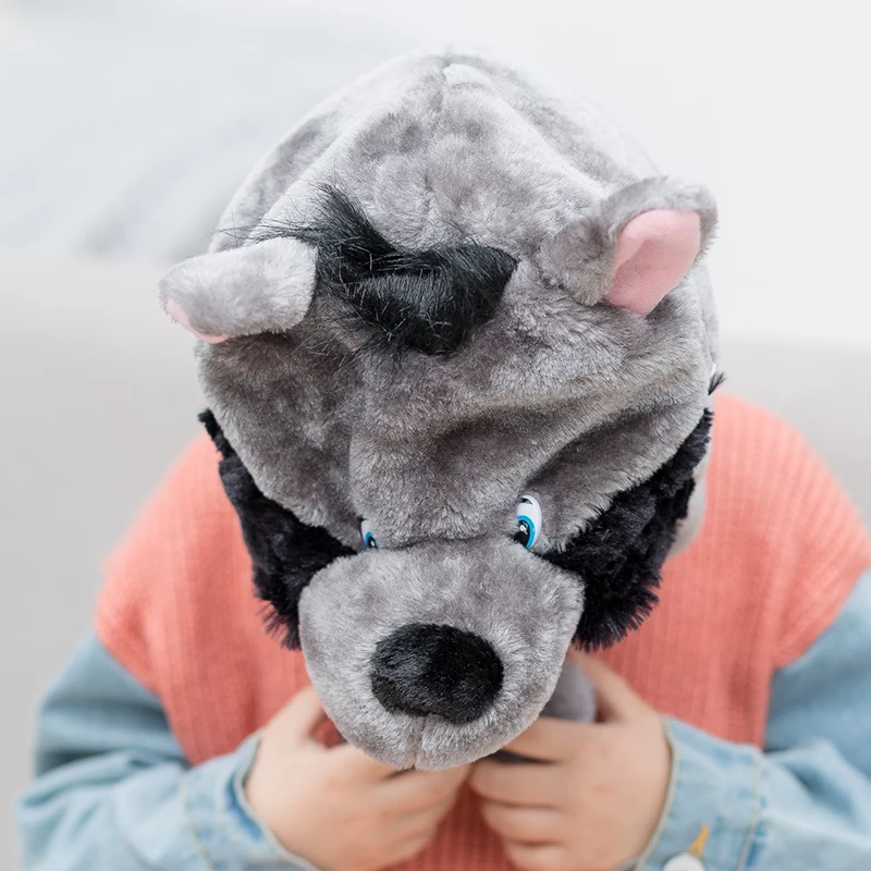 1 шт. Детская плюшевая шапка мягкая теплая с изображением животных волка для