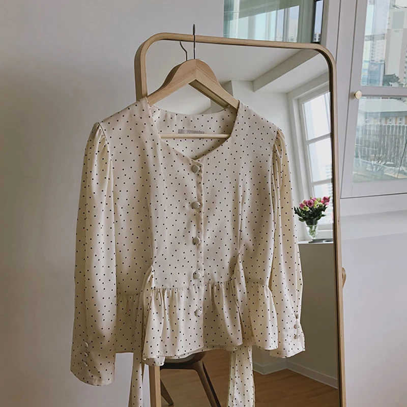 Женская винтажная блузка BGTEEVER с узкой талией и треугольным вырезом на шнурках