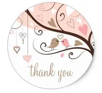 

1.5inch Pink and Brown Lovebirds Wedding Thank You Sticker
