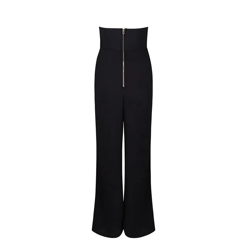 

2019 Newest Fashion Elegant Black Women Bandage Jumpsuit Sexy Strapless Sleeveless High Split Evening Party Jumpsuits Wholesale