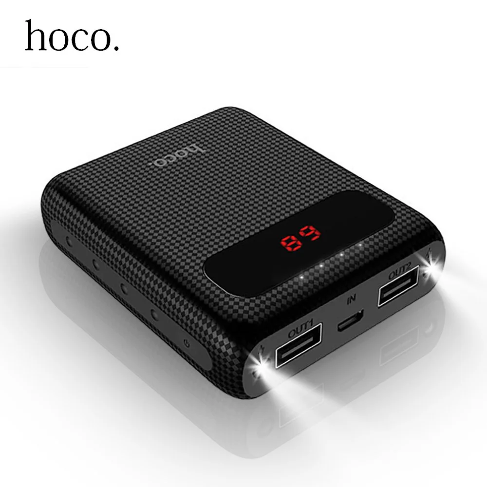 Внешний аккумулятор HOCO на 10000 мА · ч с двумя светодиодами и USB 18650|powerbank 10000mah|charger