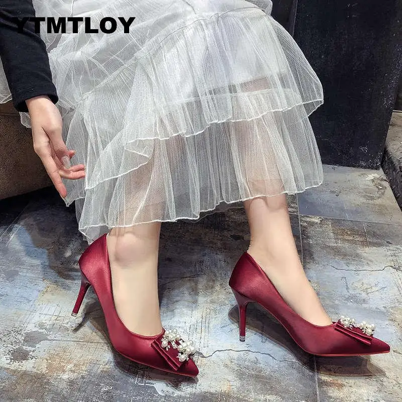 Туфли на каблуке женские туфли-лодочки однотонные элегантные модные свадебные