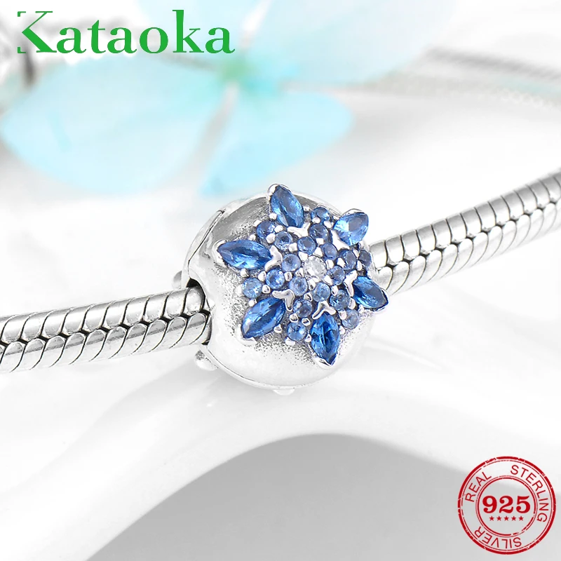 Модные синие хрустальные циркониевые Снежинки из стерлингового серебра 925 пробы