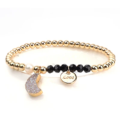 white BOJIU Love кулон браслет Многоцветный натуральный Друза камень эластичный Золотой медный бисер женский браслет ювелирные изделия BC177 - Окраска металла: white