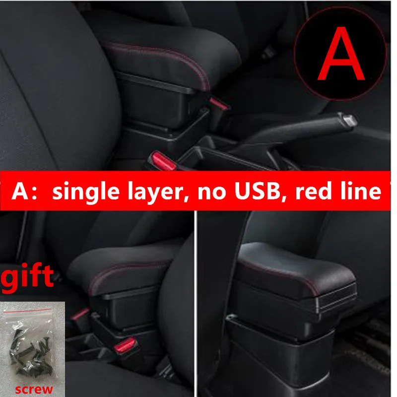 A black red line For kia picanto Armrest box central Store content box with cup holder ashtray with USB interface - Название цвета: A black red line