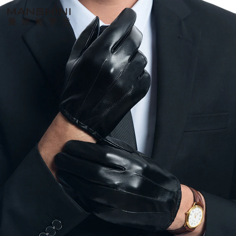 Перчатки из натуральной кожи мужские модные перчатки с пальцами зимние
