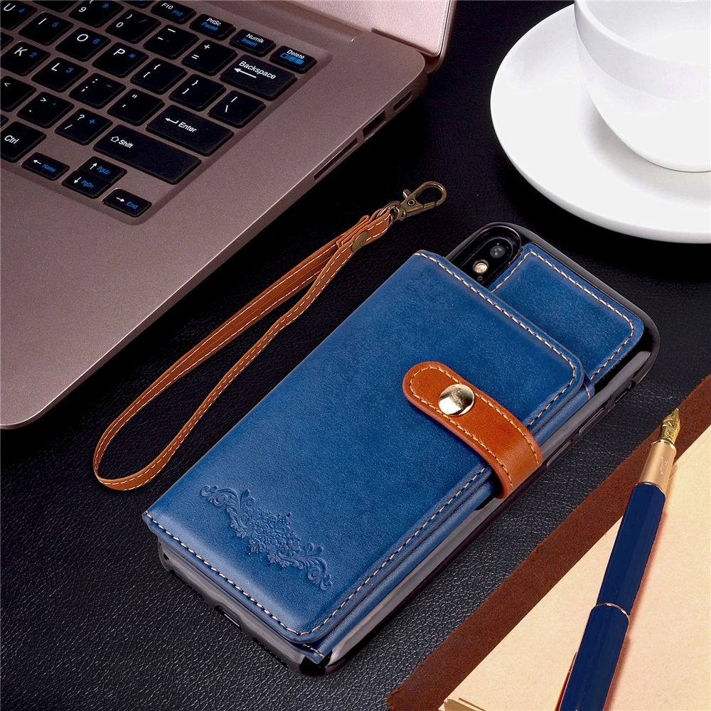 Ретро Съемная Искусственная кожа Multi Функция мобильный кошелек для iphone 8 Plus iPhone X 7