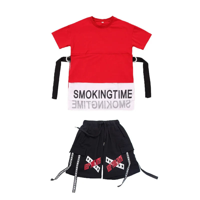 

Kids Girls Boys Hip Hop Clothes Casual Teenage Short Sleeve Streetwear T Shirt And Shorts For Summer Children Jazz Dance Costume