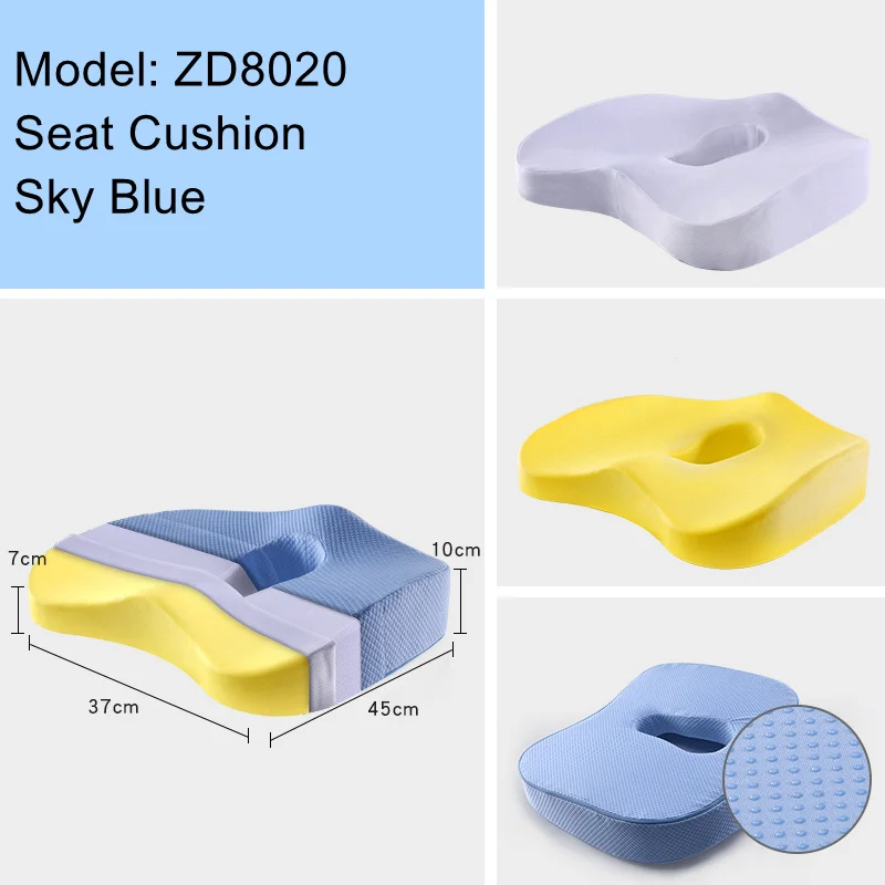 ZD8020 Sky Blue Нескользящая Ортопедическая подушка для сиденья из пены с эффектом памяти для офисного стула автомобиля инвалидной коляски поддержка спины Sciatica копчик грудной кости облегчение боли - Цвет: ZD8020 Sky Blue