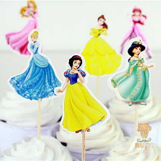24pcs Cartoon White Snow Princess Toppers Picks Kids Favors Supplies Happy Birthday Party Baby Shower Decorations Cupcake Flags | Дом и сад