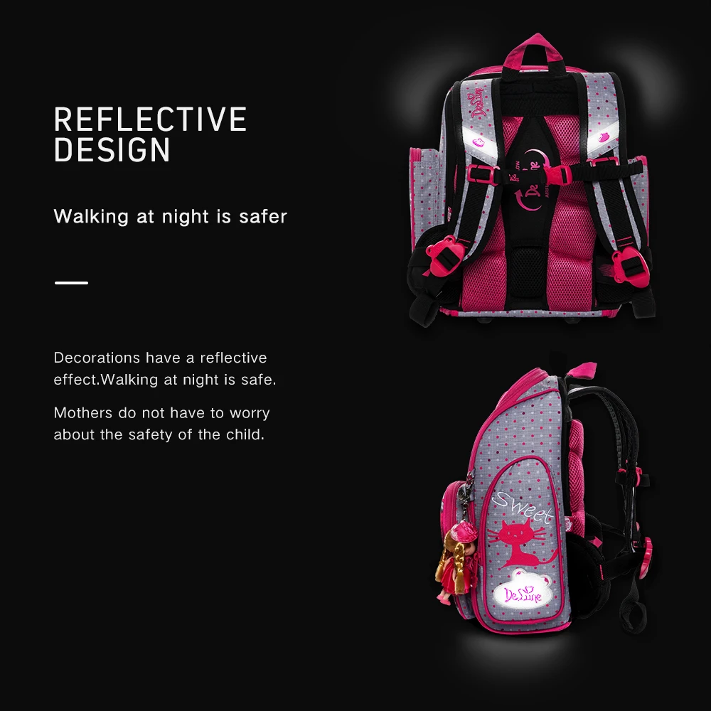 Delune Brand Girls Lovely Cat 3D Orthopedic School Bags for Children Boys SUV Cars Schoolbag Backpack Mochila Infantil Grade 1-5