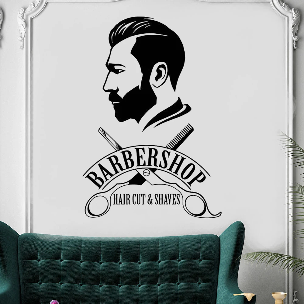 

Barbershop Wall Sticker Barber Shop Window Decal Barber's Logo Wall Mural Hair Salon Decor Removable Vinyl Hair Cut Decal AY1116
