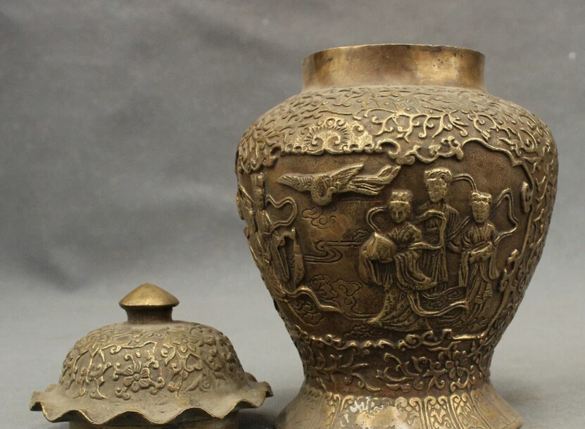 song voge gem S3273 Chinese Bronze Copper Fly Crane Court RuYi Belle Fairy Peach Statue Jug Jar Pot | Дом и сад