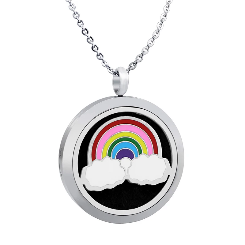 Rainbow Эмаль ароматерапия медальон Подвески эфирные масла нержавеющая сталь диффузор духи медальон ожерелье с подушечками Прямая поставка - Окраска металла: Rainbow
