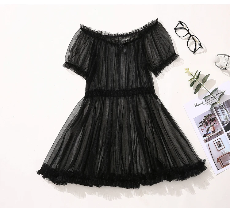 Sexy Underwear Kawaii Princess Women Sleepwear Nightgown Transparent Flirt with Cute Shorts Temptation Babydoll Dress
