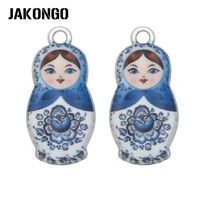 6pcs blue enamel russian toys charm for jewelry making bracelet accessories diy craft 23x11mm