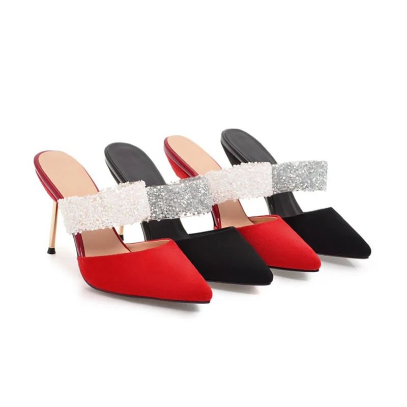 

ENMAYLA Red Party Wedding Shoes Woman High Heels Sandals Pumps Slingbacks Shoes Plus Size 34-43 Pointed Toe Slip-on Sandals