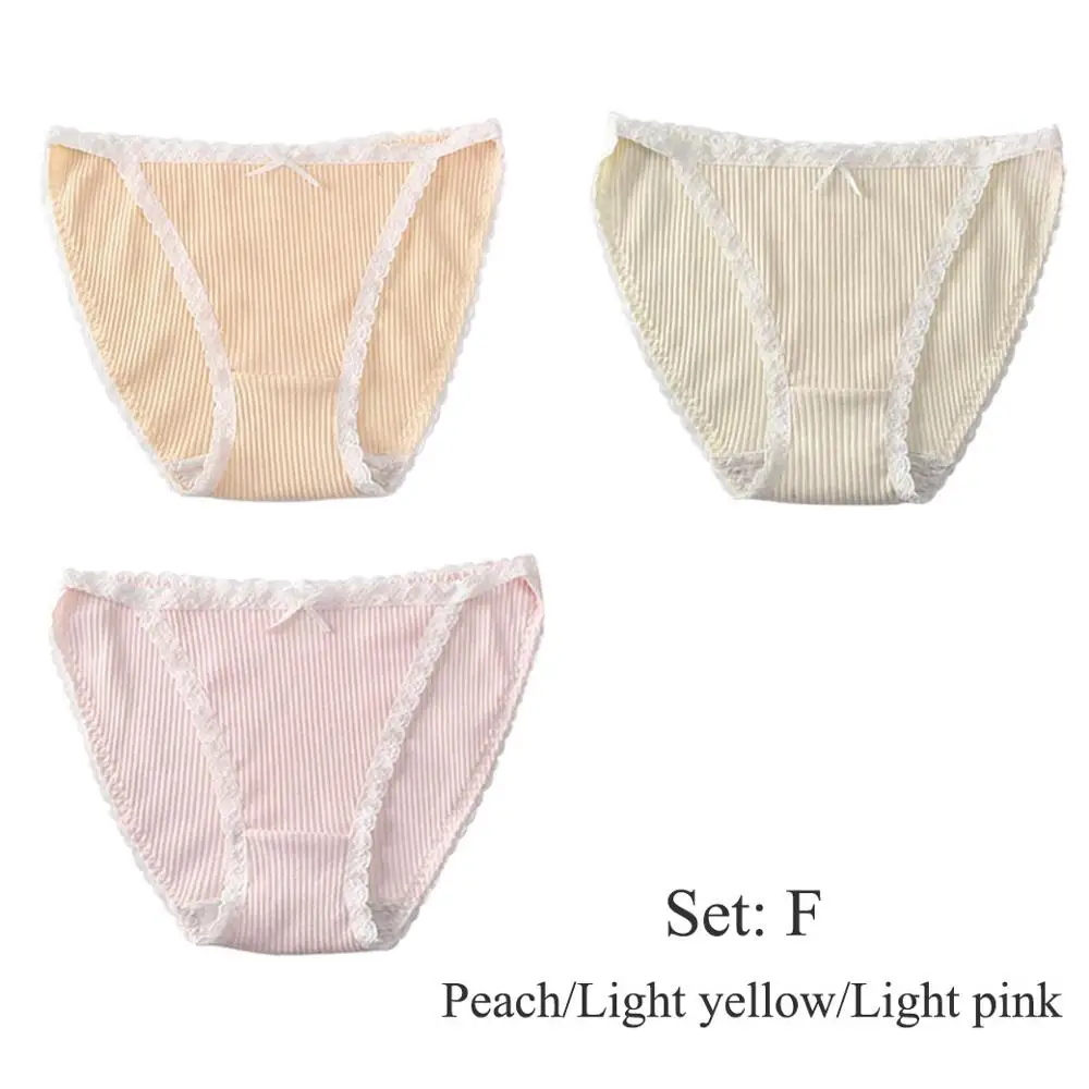 set F 3 pieces BllooBeell, 3 шт., хлопковое нижнее белье для женщин, сексуальные кружевные трусики для девочек, бесшовные трусы, низкая посадка, одноцветные женские трусы, нижнее белье, M/L/XL - Цвет: set F 3 pieces