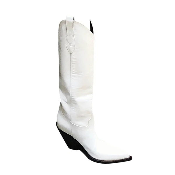 as pic Обувь в западном стиле; bottes femme; Изящные слипоны на Кубинском каблуке; Потрясающие женские ковбойские ботинки из кожи с острым носком; цвет черный, белый, серебристый - Цвет: as pic