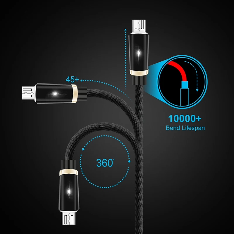 TeckNet светодиодный кабель Micro USB для Android Xiaomi samsung Tablet с нейлоновой оплеткой, кабели для быстрой зарядки и синхронизации данных, зарядное устройство для телефона