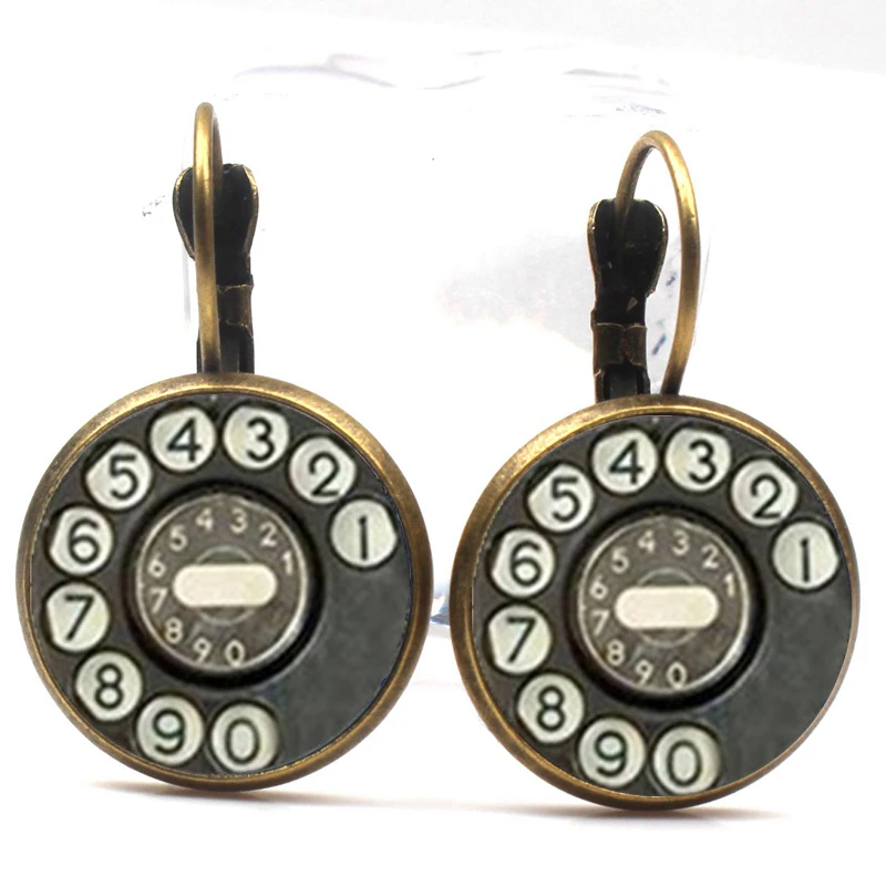 2019 New Fashion Retro Phone Earrings Handmade Glass Dome Retro Phone Dial Glamour Jewelry Round Earrings Classic Ladies Jewelry