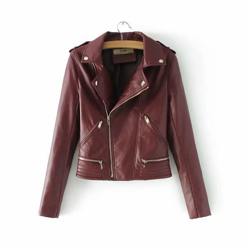 Женская байкерская куртка черная винтажная из искусственной кожи на молнии