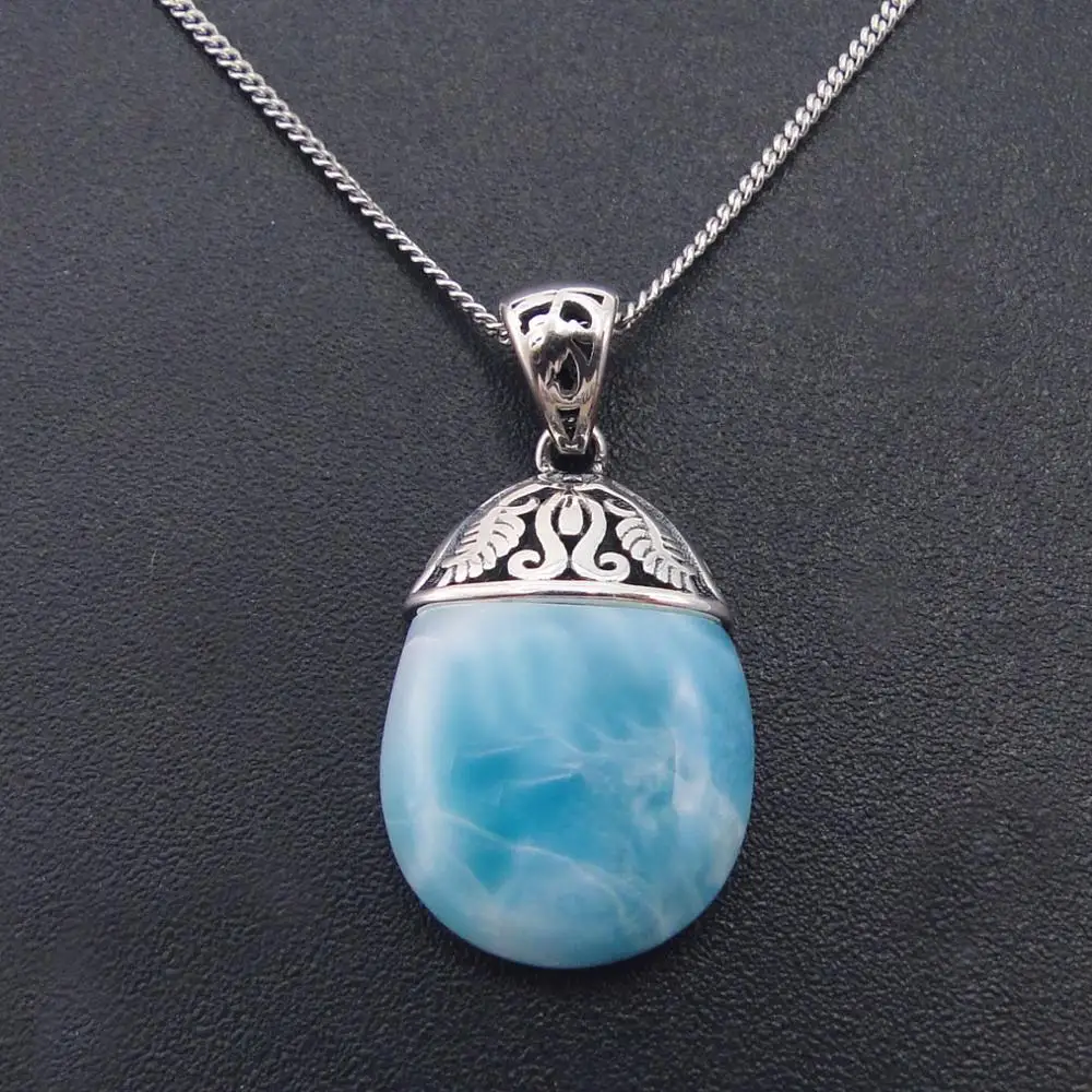 

High Quality 100% 925 Sterling Silver Natural Larimar Pendant Necklace for Women Gift