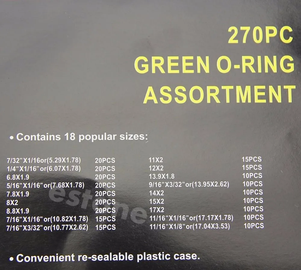 Комплект уплотнительных колец HNBR для кондиционирования воздуха 18 размеров 270 шт.