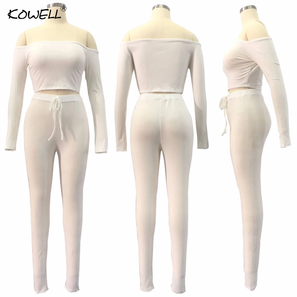 

Strapless Off The Shoulder Women Sexy Two Piece Suit Jumpsuit Long Sleeve Solid Backless High Waiste Womens Skinny Sexy Jumpsuit