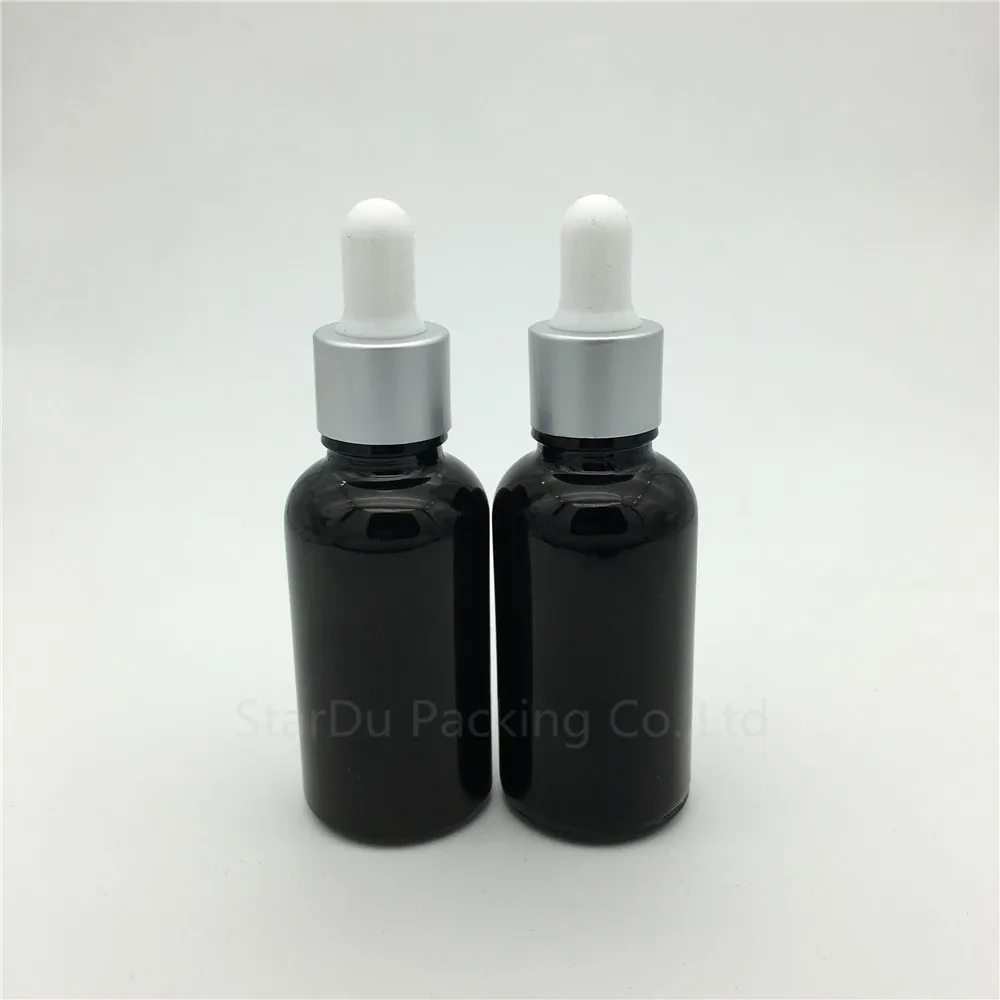 

240pcs/lot 30ml Black Glass Essential Oil Bottle With Sub Silver Aluminum Ring dropper, 30CC Glass Perfume Bottle